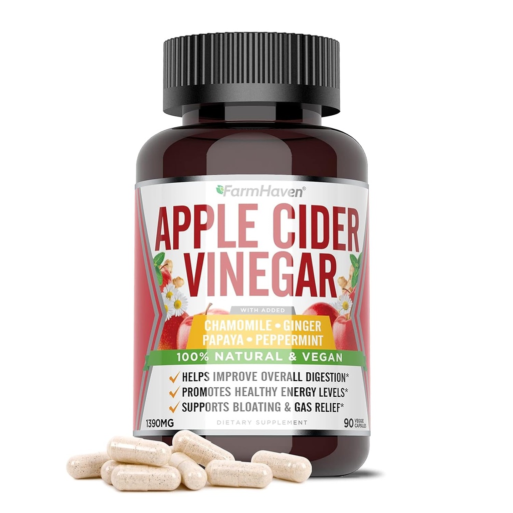 FarmHaven Apple Cider Vinegar כמוסות עם אמא, ACV קפסולות עם אמא 1390MG, Apple Cider Vinegar Pills עם ג'ינג'ר, Apple Vinegar Pills for Digestion Healthy, Vinegar Tablet עם אמא 1390MG, Apple Cider Vinegar Pills with Mother