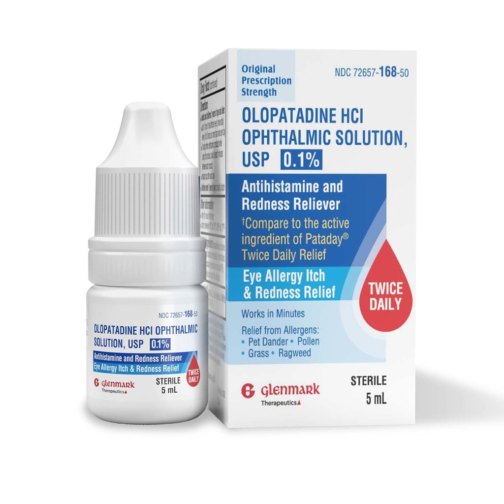 Glenmark Therapeutics Olopatadine Eye טיפות עבור אלרגיות, Redness הקלה, Antihistamine טיפות, Allergy הקלה מ Pet Dander, פולן, Grass, Ragweed, Works in Minutes, Olopatadine HCl 0.1%, 5 מ"ל