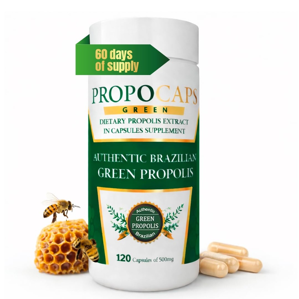 Beelife Green Propolis Capsules- 100% Brazilian Green Propolis - Immune Support & Antioxidant Booster- Certified ISO 22000, Kosher -Bee Propolis supplements capsules- Propolis Extract (60 Days Supply)