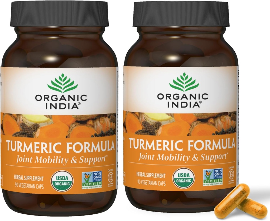 OrganIC INDIA Turmeric Curcumin עם Black Pepper - תוסף צמחי, תמיכה משותפת מערכת החיסון תמיכה, תוסף שורש שלם, Trikatu, USDA מוסמך אורגני - 180 קפסולות