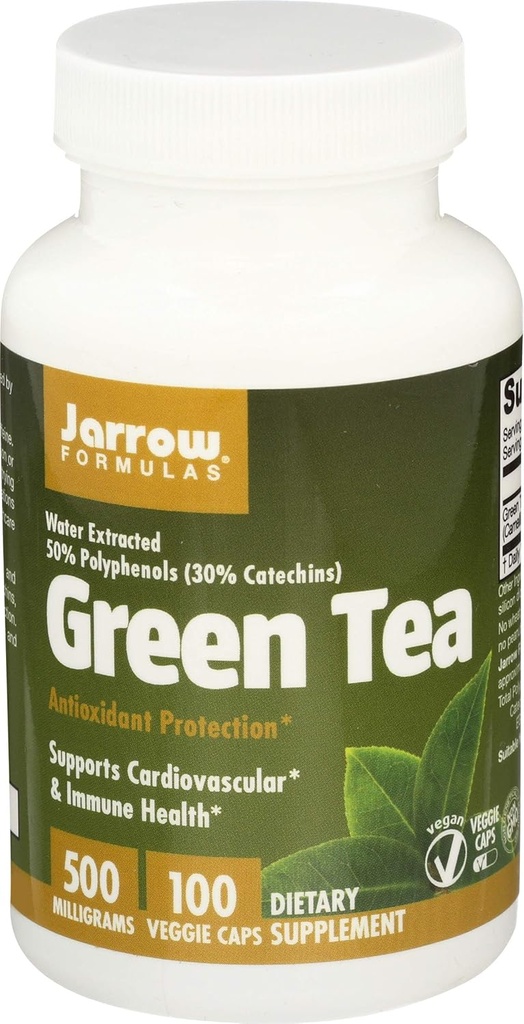 Jarrow Formulas Green Tea 500 מ"ג - 100 Veggie Caps, Pack of 2 - Antioxidant Support - 50% Polyphenols - Cardiovascular & Immune Health - 200 המשרתים מלאים