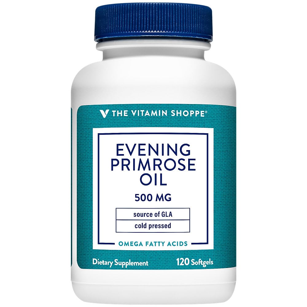 ויטמין Shoppe Evening Primrose Oil 500MG, מקור טבעי של GLA (Gammia Linolenic Acid), תוספת לבריאות האישה וההורמונליזון (120 Softgels)