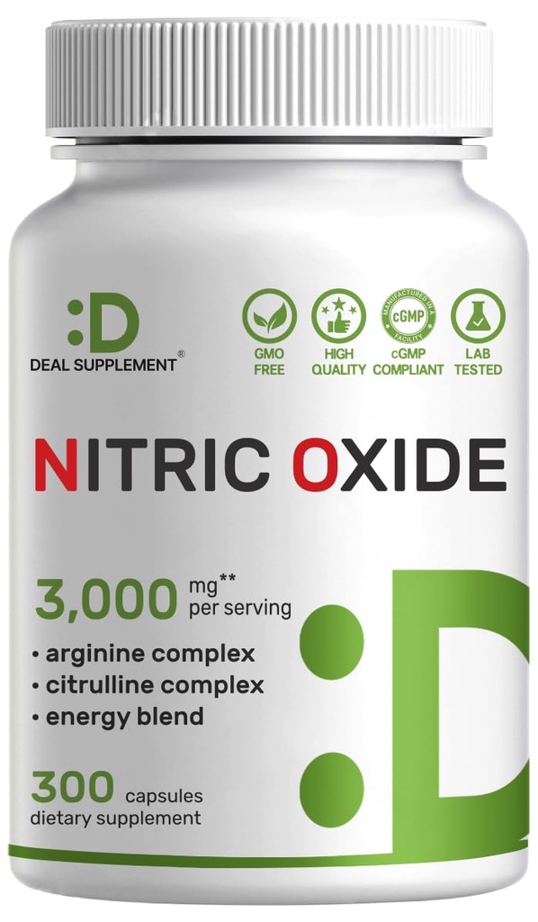 Nitric Oxide Booster 3,000 מ"ג פרי, 300 קפסולות - 12 ב 1 Nitric Oxide תוסף - Arginine & Citrulline Complex with Energy Bell - Marshmallow Root - מקדם זרימה תזונתית לשרירים & Heart