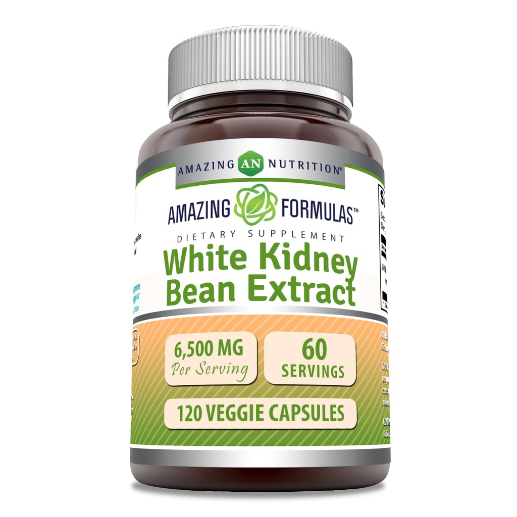פורמולה מדהימה White Kidney Bean לחלץ 6500 Mg | קפסולות צמחוניות | Non-GMO | Gluten-Free | Made in USA (1 Pack | 120 Count)