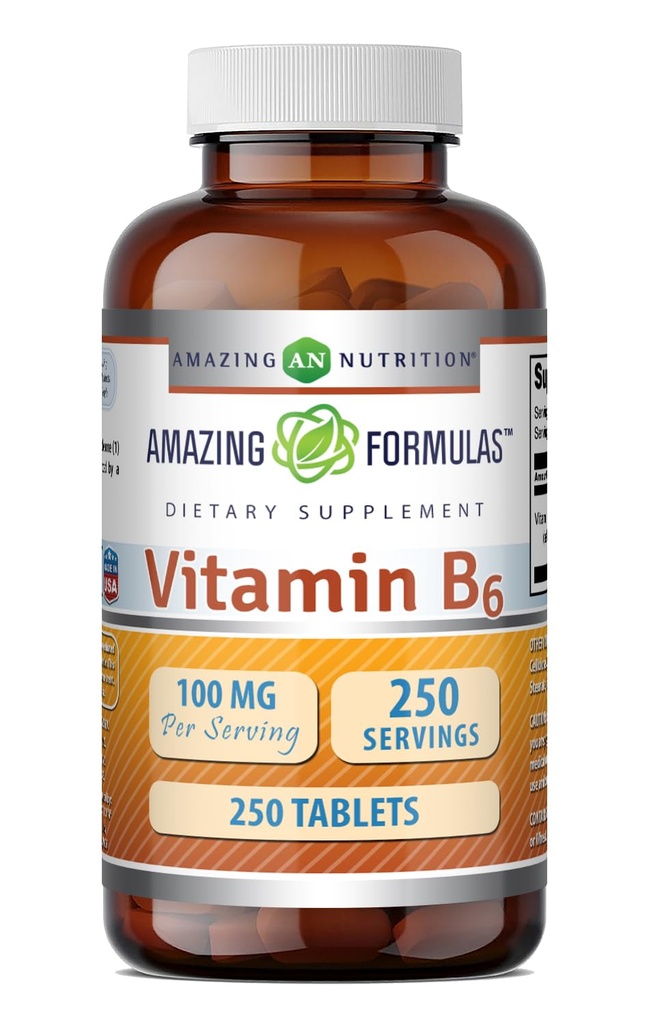 פורמולה מדהימה ויטמין B6 | 100 Mg ל- Tablet | Non-GMO | Gluten-Free | Made in USA (1 Pack, 250 Count)