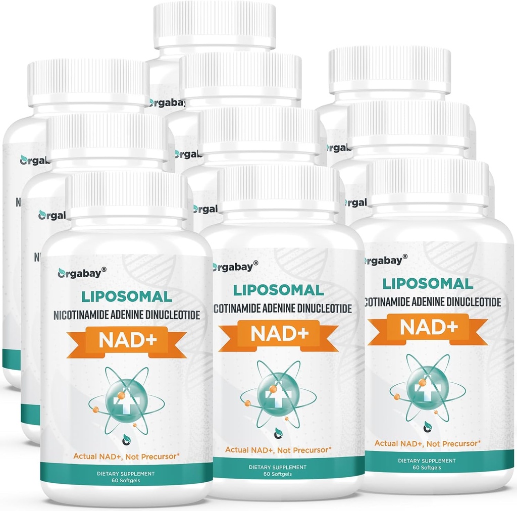 Orgabay Liposomal NAD+ תוספת של 500 מ"ג, High Absorption, Boost NAD+ עם TMG 250 מ"ג, Actual NAD Plus More Efficient Than Nicotinamide Riboside, תמיכה באנרגיה סלולרית, הזדקנות בריאה | 600 Softgels
