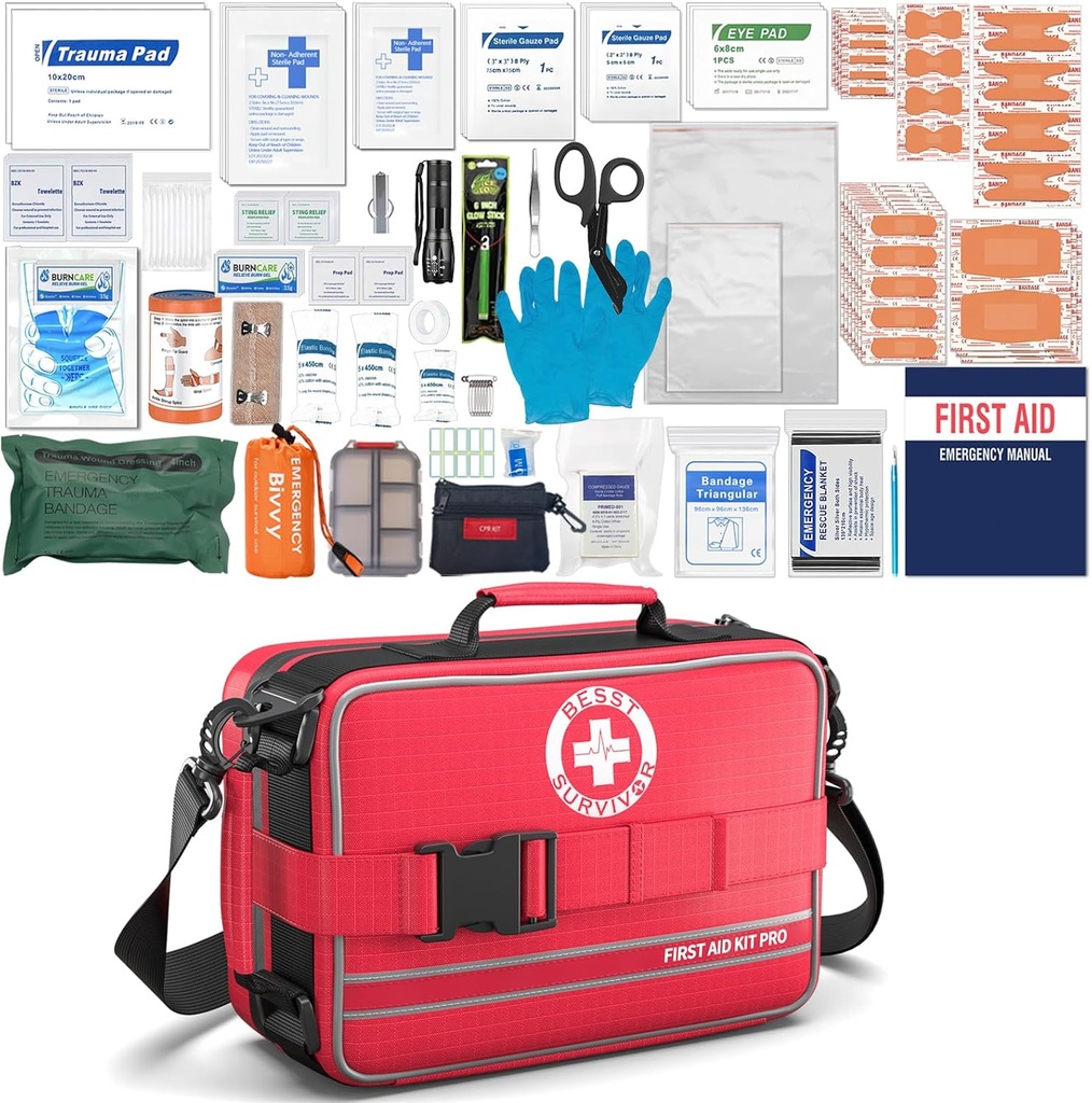 ערכות עזרה ראשונה Kits- Advanced Trauma Kits with Labeled Compartments, ערכות רפואיות מתעוררות גדולות עבור מכונית, בית, קמפינג וצמיחה חיצונית -324Piece Set