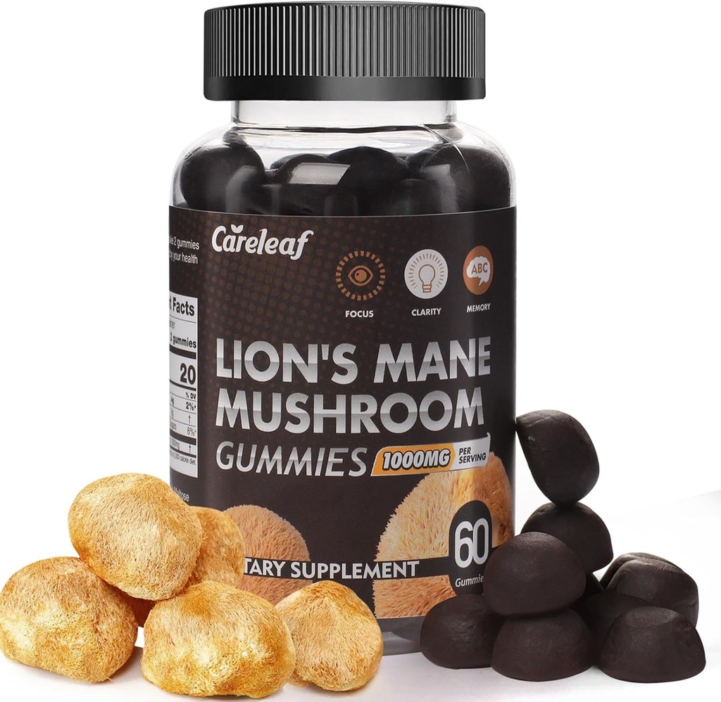 Lions Mane Mushroom Gummies for Nootropic Brain Supplement, Immune Support,Stress Relief Mushroom תוסף Berrry Flavor 60 Count