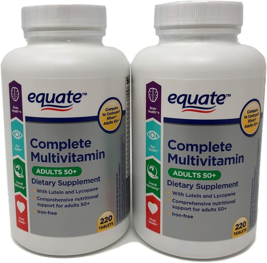 Aquate בוגר 50+ One Daily Complete Multivitamin בהשוואה ל-Hub Silver (220 Ct) (חבילה of Two)