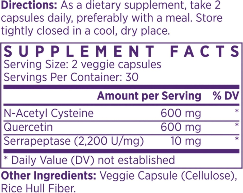 NAOMI NAC 600 מ"ג עם Quercetin עבור Immune ותמיכה נשימתית, נשימה רגילה, Nasal ו- Eye Comfort, Sinus ו- Respiratory function, 60 קפסולות