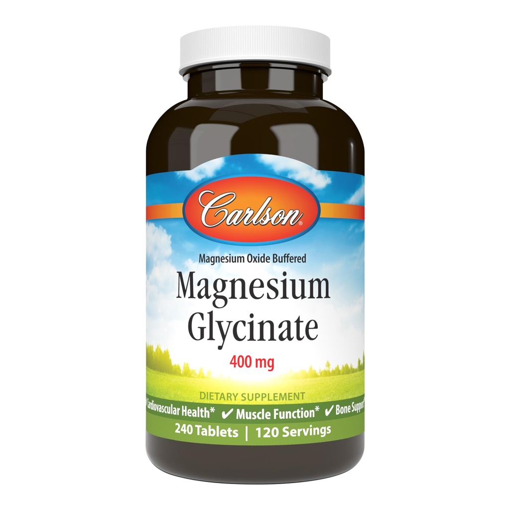 Carlson – Buffered Magnesium, 400 mg – Gentle Absorption for Heart & Muscle Function, Bone Support, 240 Tablets