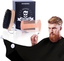 Beard Grooming Kit for Men 4 in 1. Beard Brush ו Comb Set with Messy Free Bib Apron, מוסטפא סקיסרסors. מברשת טבעית ופעולה כפולה. חדר השינה של גברים מתנה לבעל