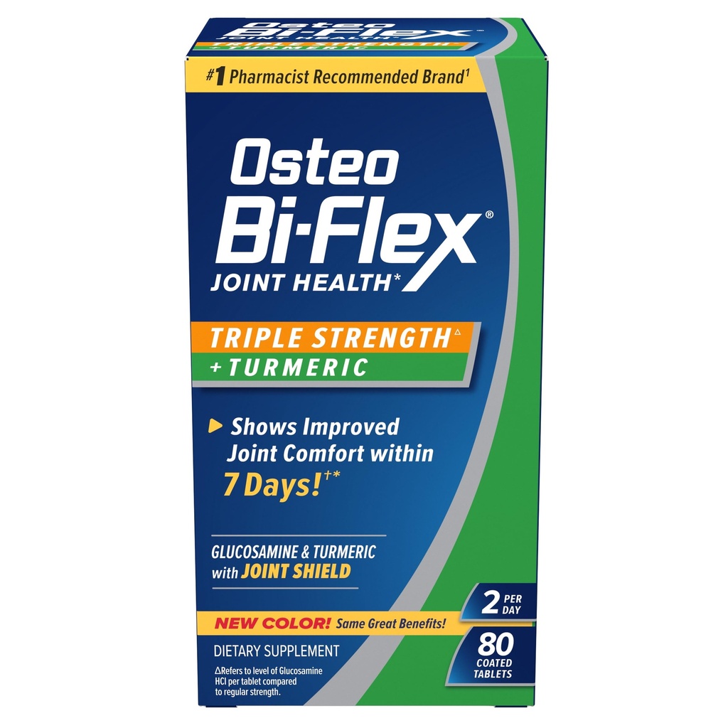 Osteo Bi-Flex Glucosamine משולש כוח פלוס Turmeric תוספת עם Curcumin עבור תמיכה משותפת טווח של תנועה, 40 יום אספקה, 80 טבליות coated בריאות משותף, תוספי תזונה משותפת