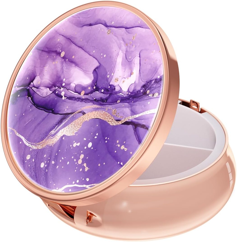 Ruidr Pill Box, 3 השוואת תרופות מקרה, Small Metal Travel Medicine Box for Purse & Pocket, Rose Gold, Purple Marble