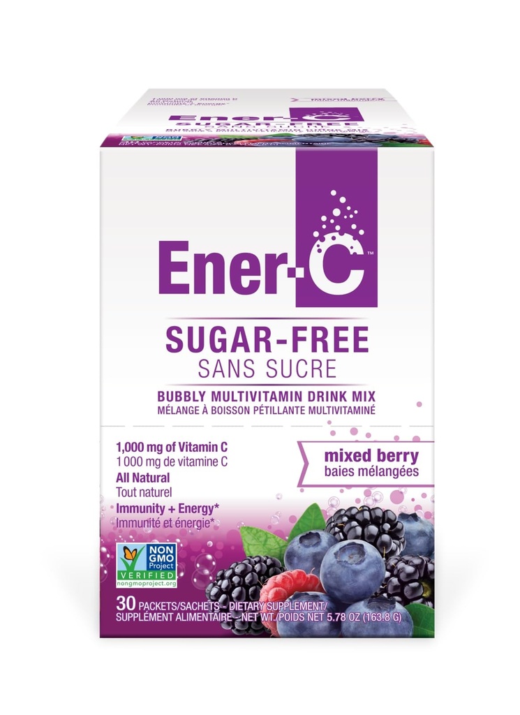 Ener-C Sugar Free Br Multivitamin Drink, 1000 מ"ג ויטמין C, Non-GMO, טבעוני, אבקת מיץ פירות אמיתיים, תמיכה אוטונומית טבעית, אלקטרוליטים, Gluten Free, 1-Pack של 30.