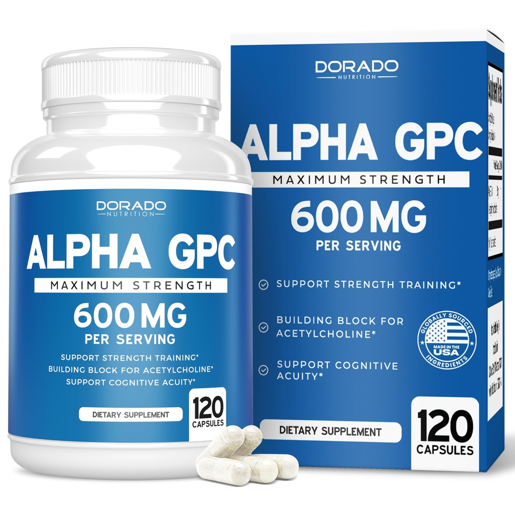 Alpha GPC כולסטרול קפסולות - 120 ספירה, 600 מ"ג משרתות (Brain Support Aid That Supports Focus, Memory,מוטיבציה ואנרגיה (הצד השלישי נבדק, טבעוני בטוח עשוי בארה"ב) Brain Support Supplement