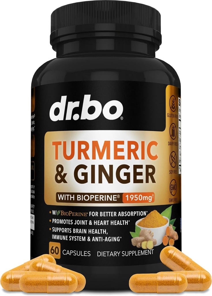 Turmeric Curcumin עם תוסף BioPerine & ג'ינג'ר - 1950 מ"ג אורגני Tumeric ו Curcumin BioPerine Black Pepper Pills - Turmeric וג'ינג'ר 60 קפסולות