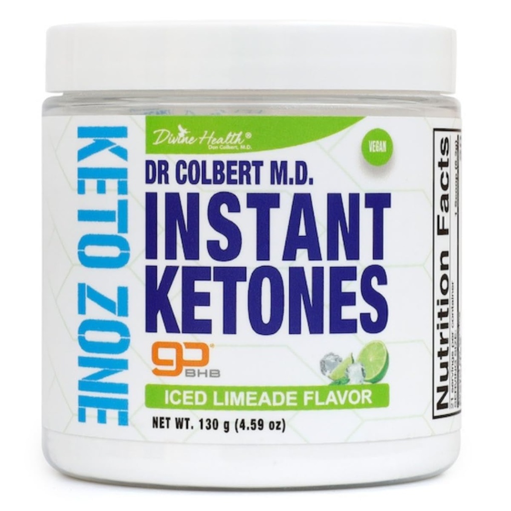 בריאות אלוהית ד"ר קולברט MD Instant Ketones אבקה | Limeade Flavor מומלץ ב-Kto Zone Diet Book