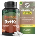 ויטמין D3 K2 תוסף 5000 IU - כולל K2 מ MENA Q7, D3 מ Vitashine, Calcium מ Aquamin & 72 Trace מינרלים - עבור Imm, Bone & Heart Health - non-GMO - 60 ואג קפסולות