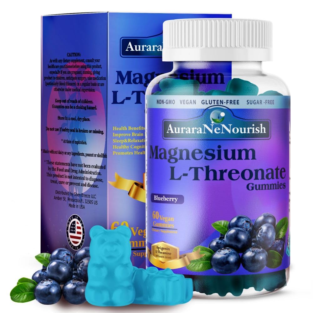 מגנזיום L-Threonate Gummies w. Apigenin L-theanine, מתקדם 11-in-1 Magnesium תוסף w. ויטמין D3 K2 B6 עבור שינה קוגניטיבית המוח להירגע, גבוה Absortption Magnesium עבור מבוגרים וילדים