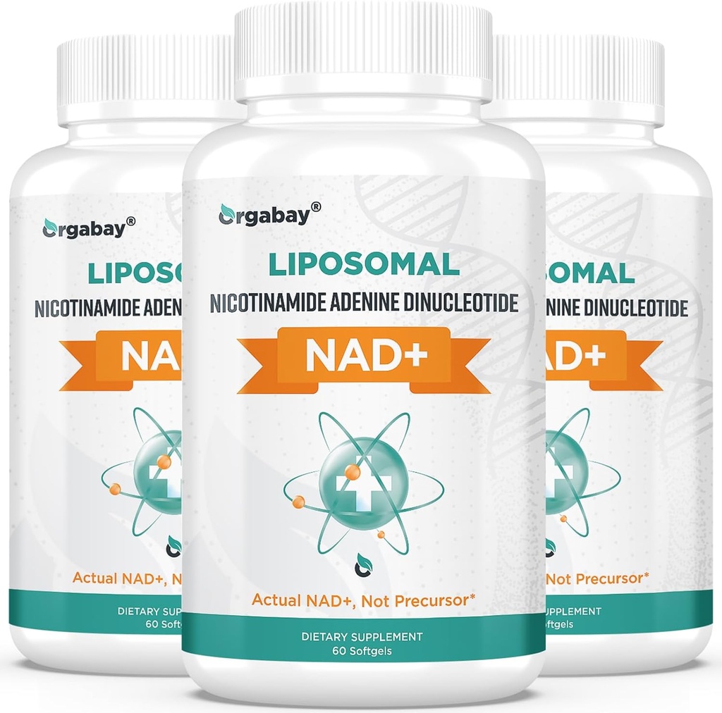 Orgabay Liposomal NAD+ תוספת של 500 מ"ג, High Absorption, Boost NAD+ עם TMG 250 מ"ג, Actual NAD Plus More Efficient Than Nicotinamide Riboside, תמיכה באנרגיה סלולרית, הזדקנות בריאה | 180 Softgels
