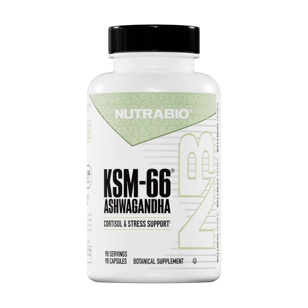 NutraBio Ashwagandha KSM-66 | Ashwaganda Herbal Supplement for Stress, Mood, & Performance | 600 MG of Clinically למד KSM66 90 קפסולות