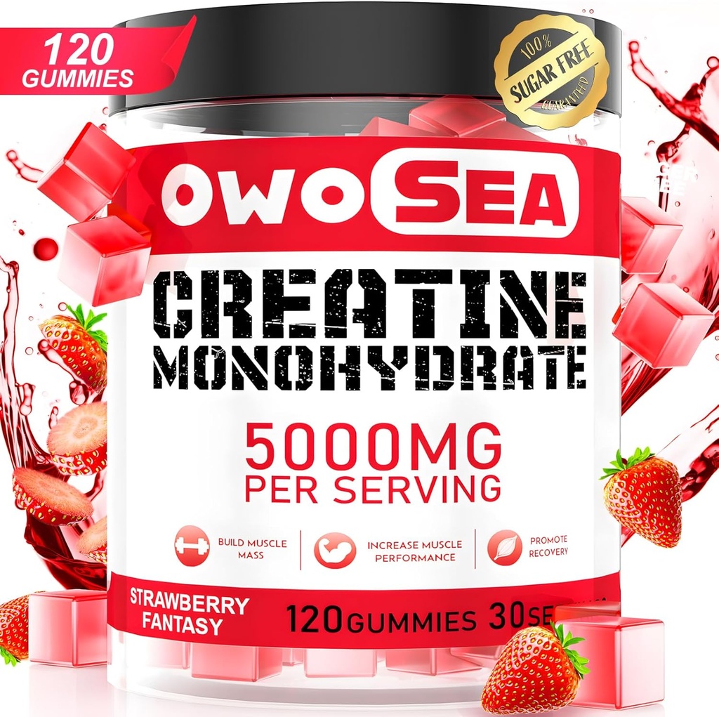 Creatine Monohydrate חניכיים עבור גברים ונשים 5000 מ"ג Creatine Monohydrate לשרת עבור שריר תמיכה אנרגיה Boost 120 הרוזן Chewable 5g Creatine תוספת סוכר חינם (1 Pack, Strawberry)