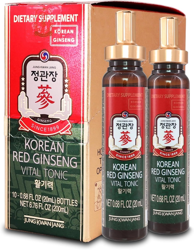 JUNG KWAN JANG Vital Tonic קוריאה Red גינזנג, ג'ינג'ר, פרי בלנדר ל- Energy, Focus, Circulation and Immunity Supplement, 10 Count