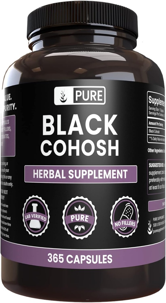 מרכיבים מקוריים טהורים Black Cohosh (365 קפסולות) No Magnesium Or Rice Fillers, Always Pure, Lab מאומת