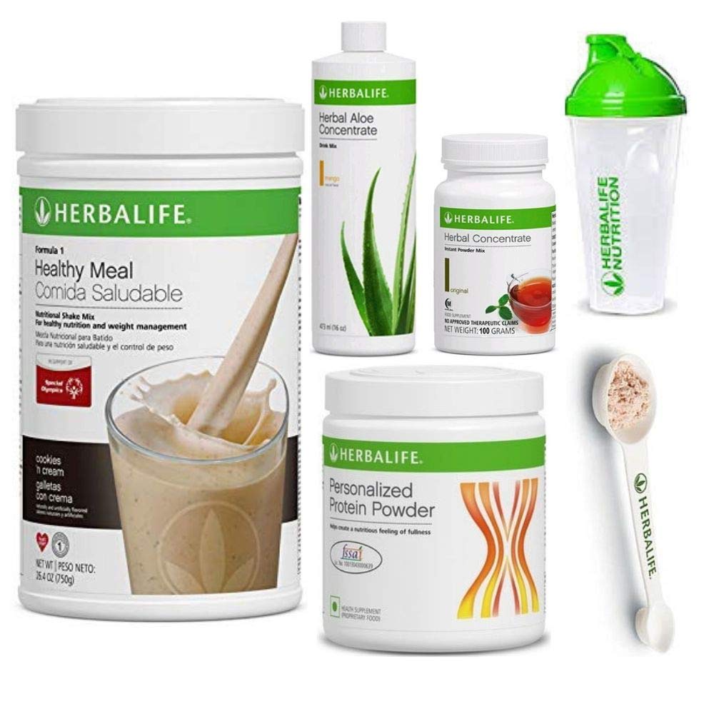 HerbaLife Shake Healthy Meal Kit | עוגיות ופורמולה 1 + Herbal Aloe (Mango) + Herbal Tea ריכוזrate + אבקת חלבון + Shaker Cup & Spoon