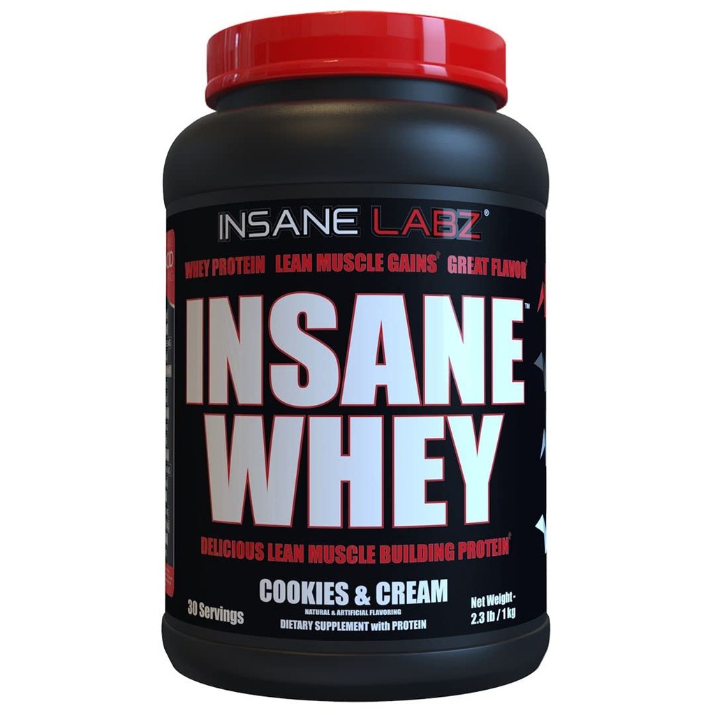 Insane Labz Insane Whey,100% שריר בניין Whey חלבון, BCAA Amino פרופיל, Mass Gainer, Mealחליף (Cookies & Cream, 30 משרתים)