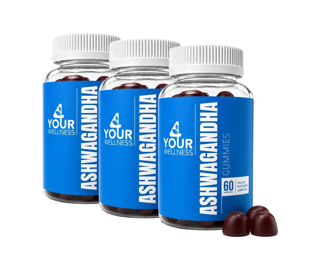 Ashwagandha Gummies מעורב ברי KSM-66, Lion's Mane, ויטמין-D, Non-GMO, Gluten-Free, Gelatin Free & Kosher (180 (Pack of 3))