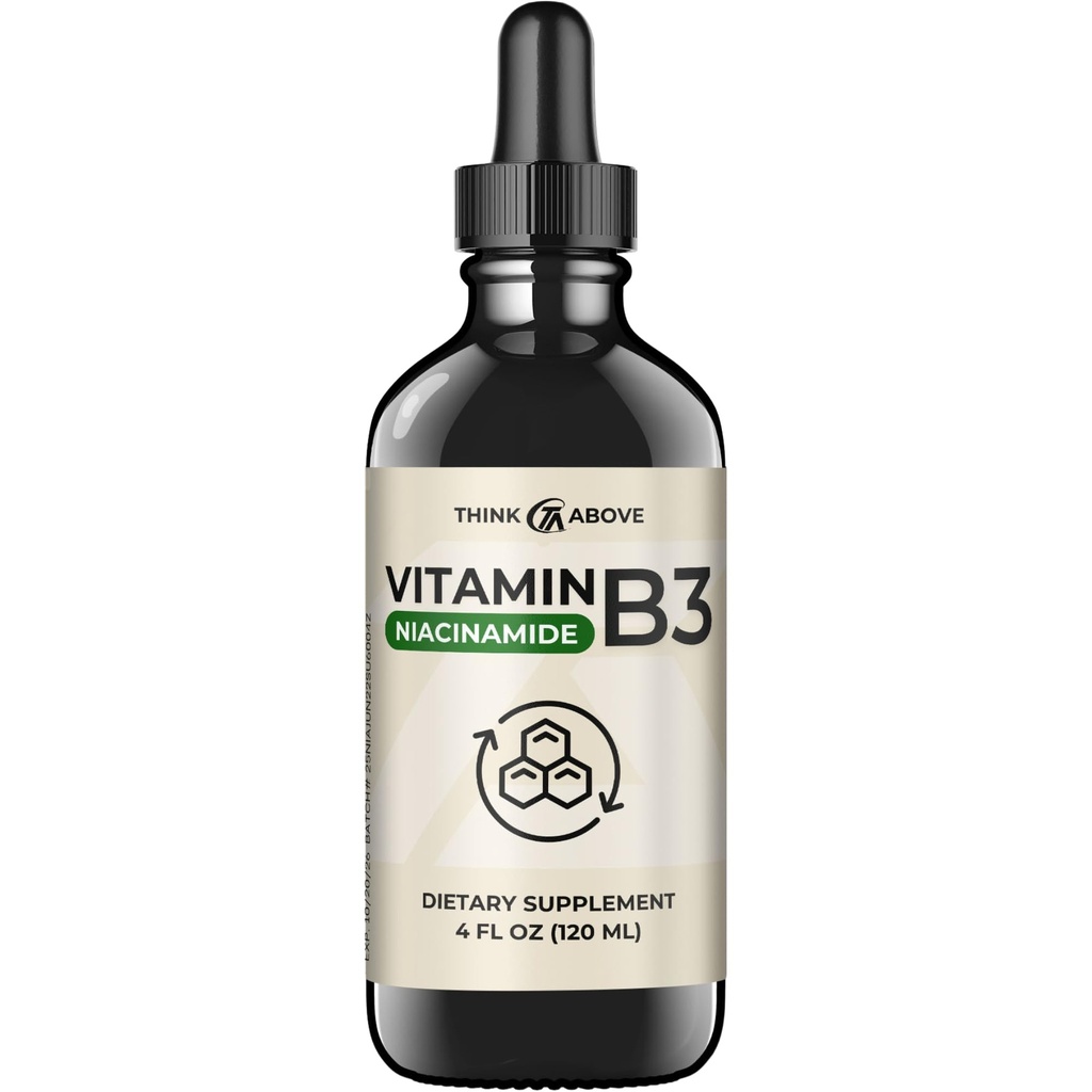 ויטמין נוזלי B3 (כמו Niacinamide) תוסף non Flush של Niacin - קיצור מהיר - הניקוטין הנפיל לנשים וגברים - 4 oz (120 מ"ל)