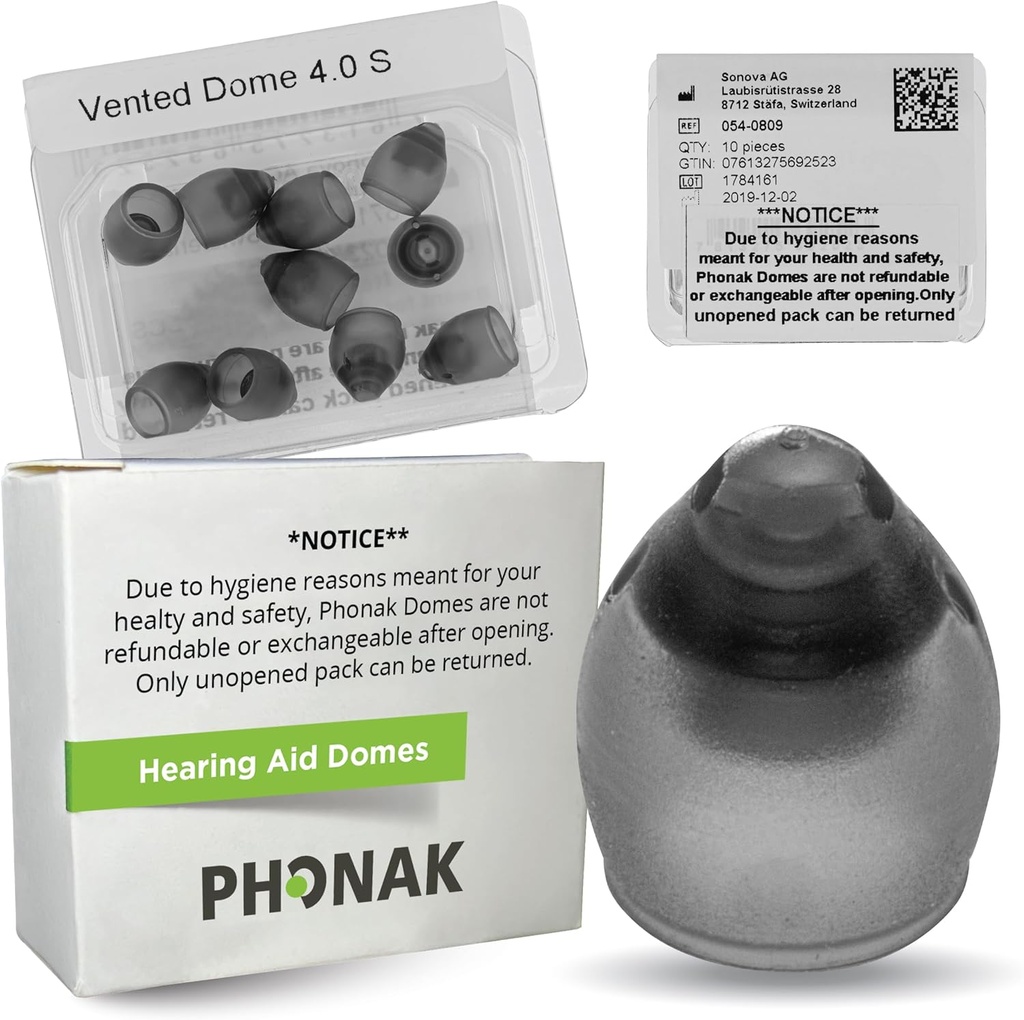 Phonak Vented 4.0 Dome Small (0.29 אינץ '=7.5mm) 10 כימות, Genuine OEM שוויץ החלפת על ידי Sonova, שמיעה Domes עבור Phonak Audeo Paradise Lumity אביזרים 1 Pack