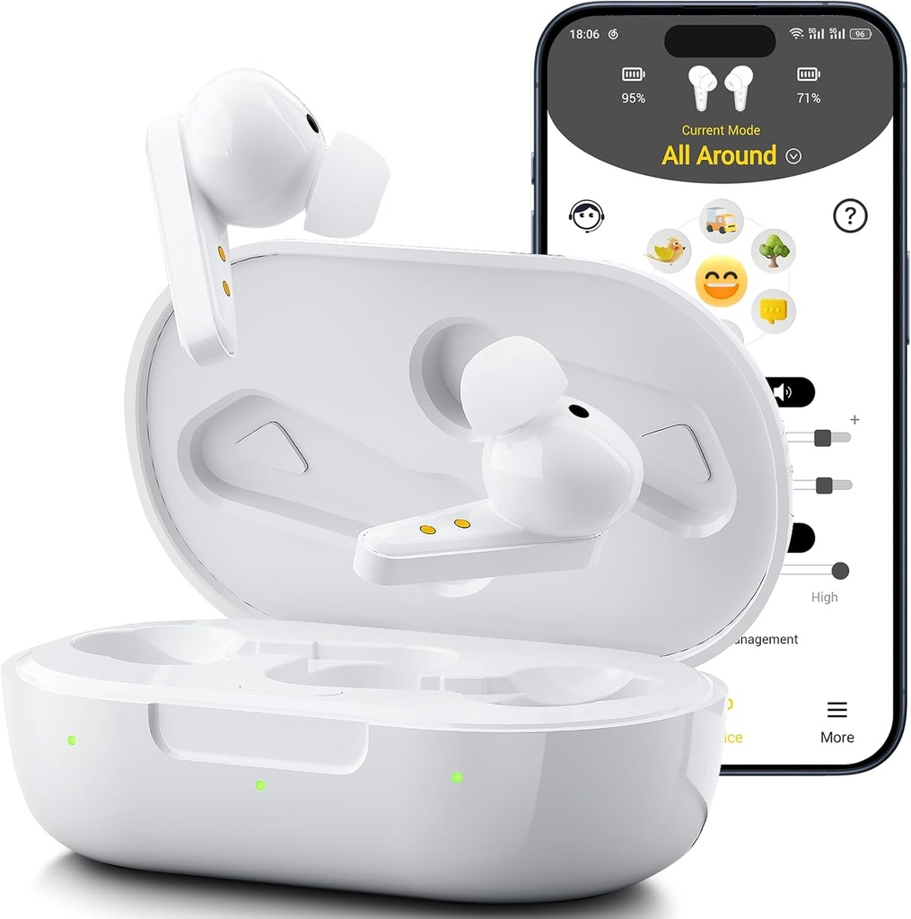Kingwell OTC Hearing Aids Rechargeable, Bluetooth Hearing Aids for קשישים עם Smart App Enabled Calls on iOS / Android, Authentic Sound Quality, 32 DSP ערוץ ביטול