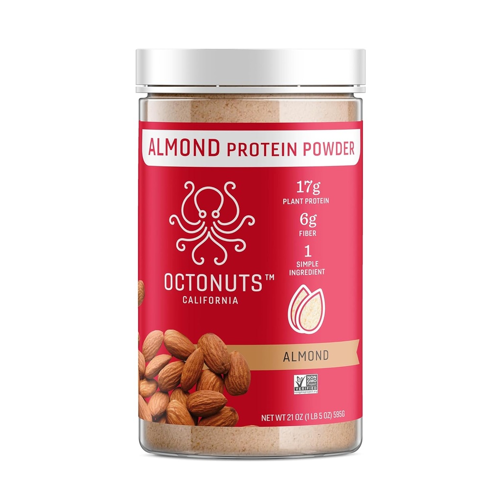 אבקת חלבון OCtonUTS Almond Unflavored 21oz - Single Ingredient Plant Based Vegan חלבונים - ניקוי דלת פחמימות עם חלבון 17g, 6g סיבים - Keto, Paleo, Gluten Free, non-Dairyyyy