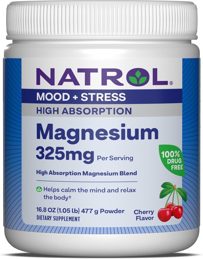Natrol Magnesium 325 מ"ג, High Absorption Magnesium Glycinate ו- Carbonate בלגן כדי לעזור Calm the Mind ולשחרר את הגוף, 16.8 OZ של אבקת Cherry-Flavored, עד 90 יום אספקת אספקה כדי לעזור להקלידם את הגוף, 16.8 OZ של אבקת דובדבן-Flavored, עד 90 יום אספקה אספקה אספקה אספקה אספקה אספקה אספקת עד 90 ימים