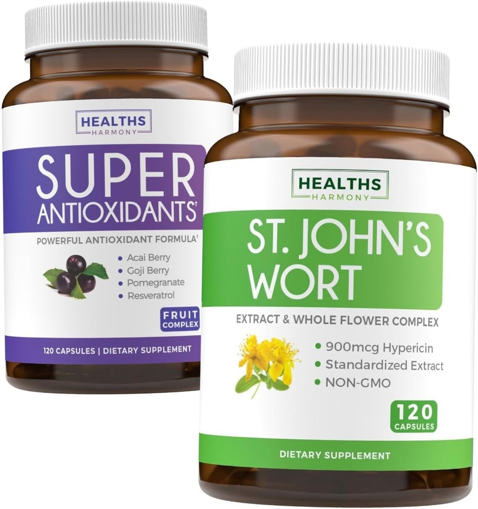 Antioxidants & St. John's Wort (2-Month Supply Supply) Serenity Antioxidant Band - Super Antioxidants - Powerful Super Food Daily Bell (120 Caps) & St. John's Wort - Powerful 9000mcg Extract (120 Caps)