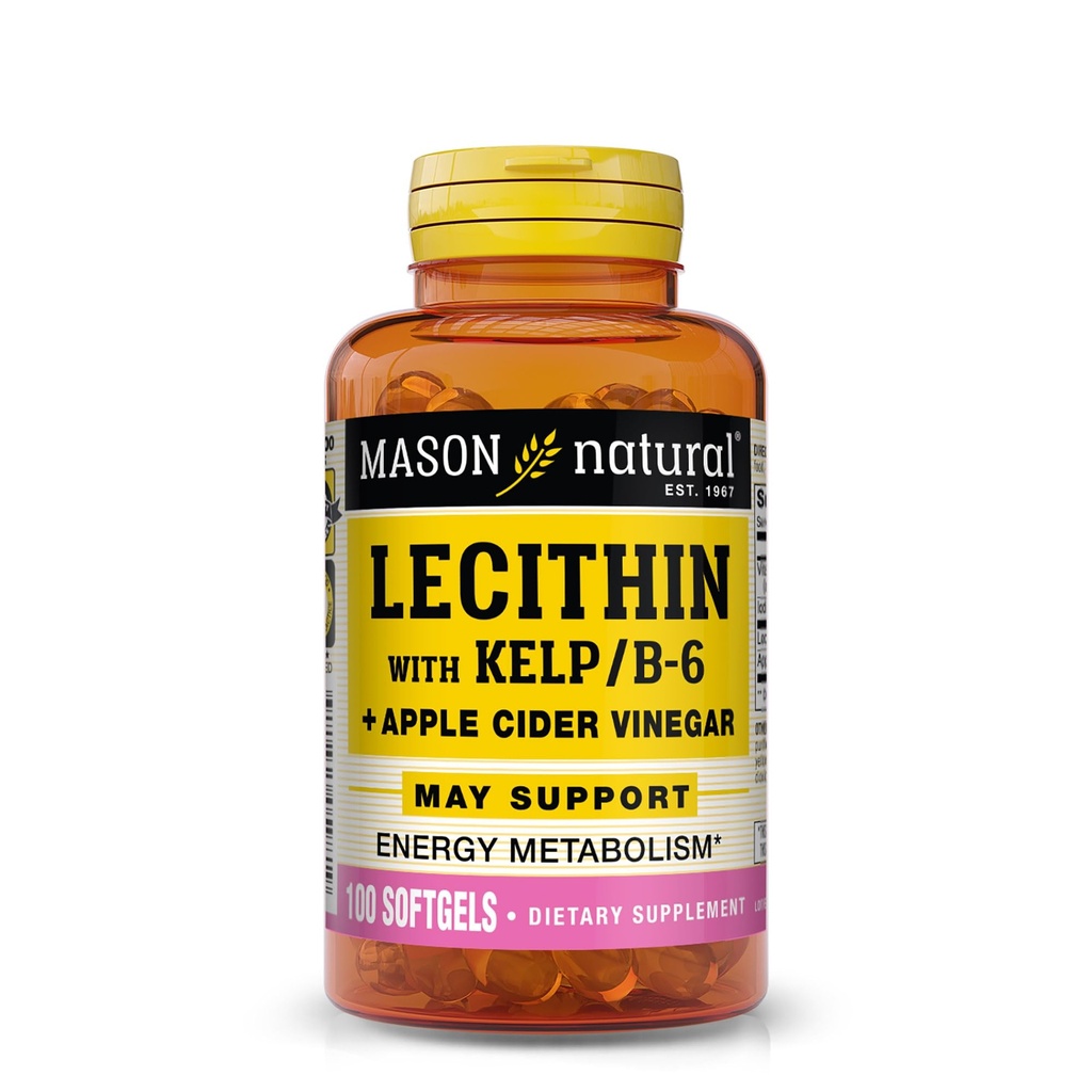 MASON NATURAL Lecithin עם Kelp, ויטמין B6 & Apple Cider Vinegar, Double Action Formula, 100 Softgels