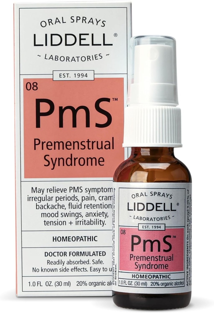 Liddell PMS - Natural Homeopathic Oral Spray - עשוי לעזור עם בעיות הקשורות להפרעות שרירים תקופתיות, Mood Swings, Back Discomfort - 1.0 fl. Oz.
