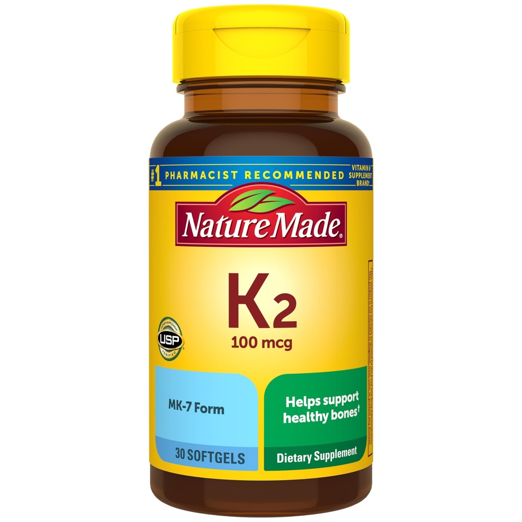הטבע עשה ויטמין K2 100 mcg, תוספי עצמות בריאים, ויטמין K2 תוסף, 30 Softgels, 30 יום אספקה