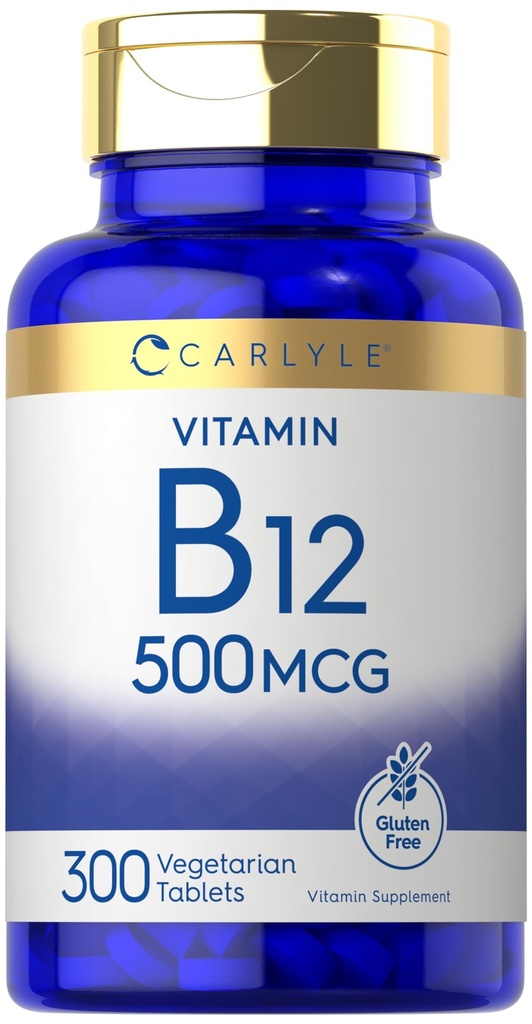Carlyle ויטמין B-12 500mcg | 300 טבליות | Vegetarian, non-GMO, Gluten Free Supplement