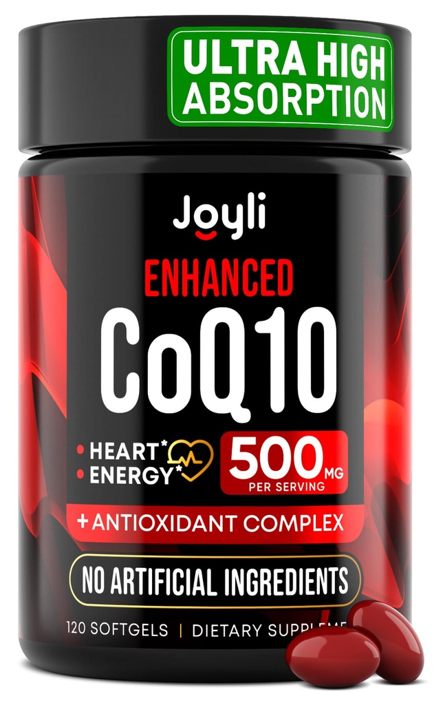 High Absorption CoQ10 500MG - Co Q 10 תוסף 120 Softgels for Heart Health & Energy הפקה - Enhanced CoQ10 תוספי תזונה עם Coenzyme Q10 - אלטרנטיבה ל coq10 400 מ"ג רכות גל