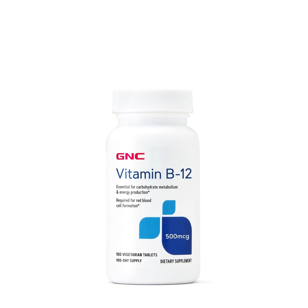 ויטמין GNC B-12 500mcg, תומך בייצור אנרגיה, 100 טבליות
