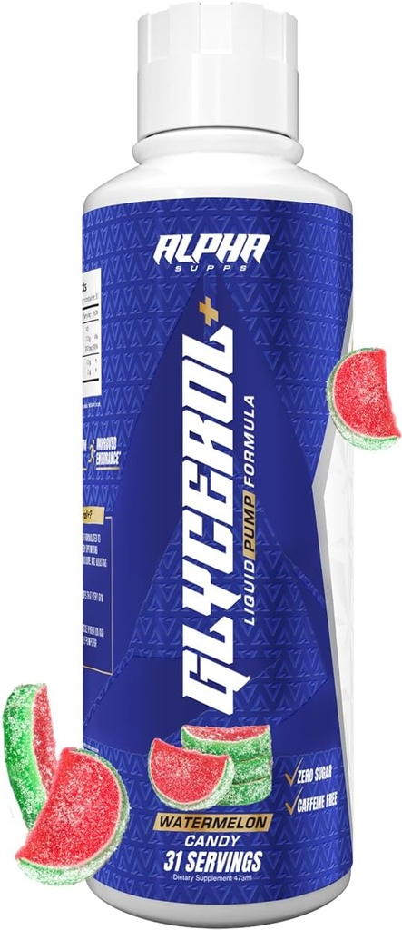 Alpha Supps Glycerol + נוזל משאבה פורמולה - Stim-Free נוזל Glycerol ו- Citrulline High-Performance תוסף עבור משאבות שרירים משופרות, הידרציה, ו- Endurance (31 משרתים, Watermelon Candy)