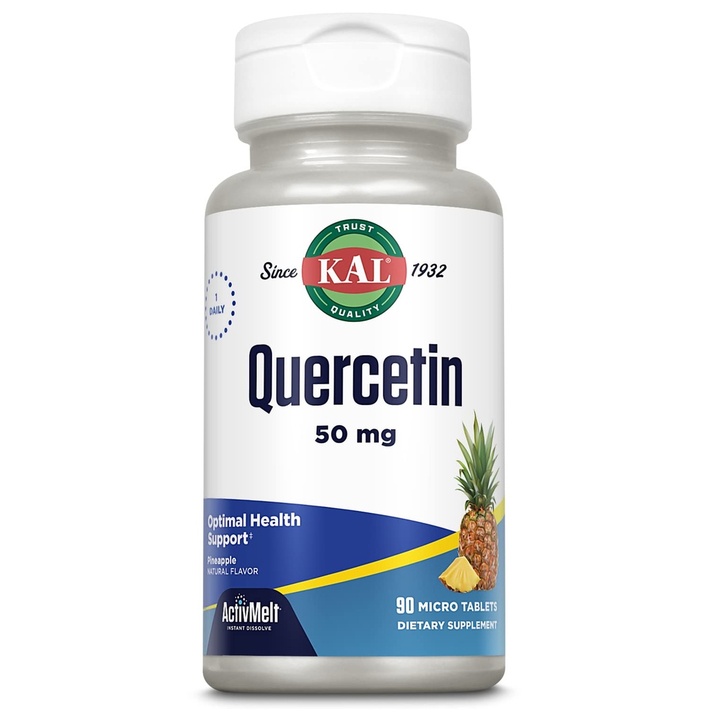 KAL Quercetin ActivMelt, Optimal Health and Wellness Support Supplement, Bioflavonoids, Natural Pineapple Flavor, 90 משרתות, 90 טבליות מיקרו פתורות