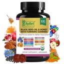 Black Seed Oil & Honey with Turmeric Gummies with BioPerine, Apple Cider Vinegar, Biotin, Zinc & ויטמין C D3 B12 - Immune, Detox, Energy & Hair Skins תמיכה - 60 טבעוני, Halal, אורגני חניכיים