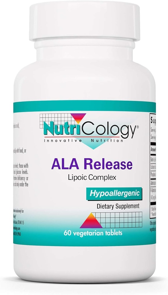 מזון תזונתי ALA לשחרר - Alpha-Lipoic Acid Complex, R-Alpha-Lipoic, Biotin, Calcium, תוסף תזונתי, טבליות צמחוניות - 60 Count