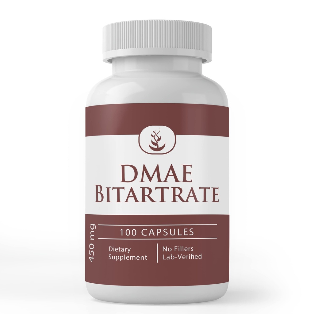 מרכיבים מקוריים טהורים DMAE Bitartrate, (100 קפסולות) תמיד טהור, ללא תוספות או מילויים, מעבדה מאומתת