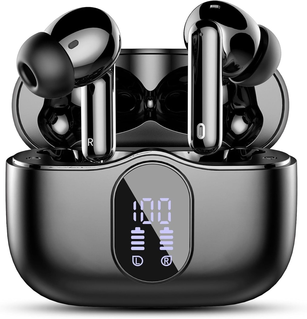 Wireless אוזנייםbuds, Bluetooth 5.4 אוזניות Bass Stereo, אוזניים Buds עם Noise מבטלת תצוגת LED Mic LED, IP7 מים עמידים באוזניות, 36H Playtime עבור PC טלפונים סלולריים ספורט עבודהout, שחור שחור שחור שחור שחור